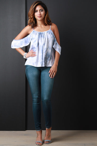 Flowy Cold Shoulder Ruffle Tie Dye Top