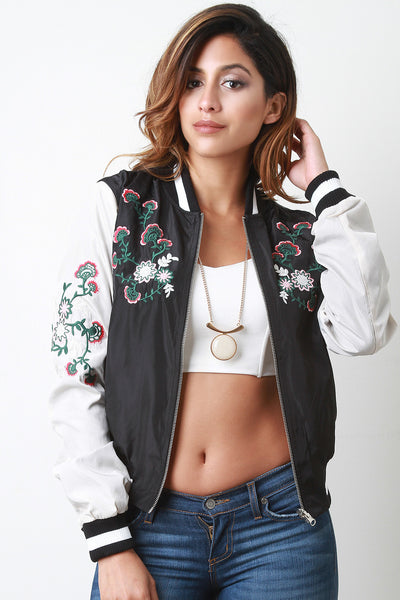 Reversible Embroidered Floral Bomber Jacket