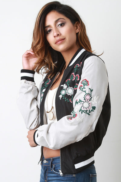 Reversible Embroidered Floral Bomber Jacket