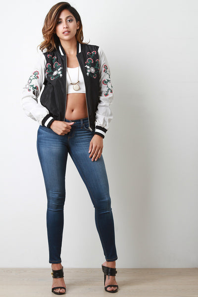 Reversible Embroidered Floral Bomber Jacket