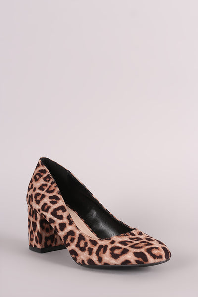 Qupid Leopard Chunky Mid-Heel Pump