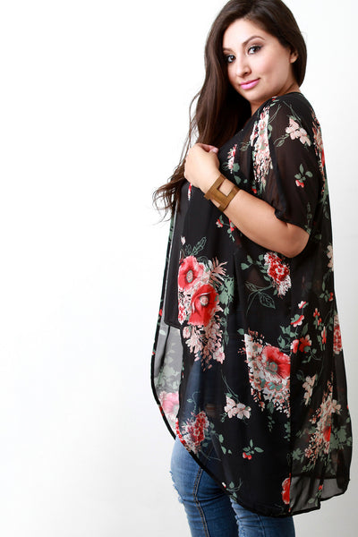 Floral Print Dolman Chiffon Kimono