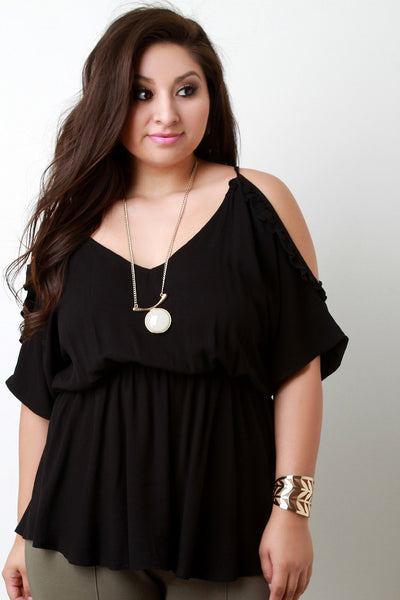 Ruffle Cold Shoulder Ruched Midriff Top