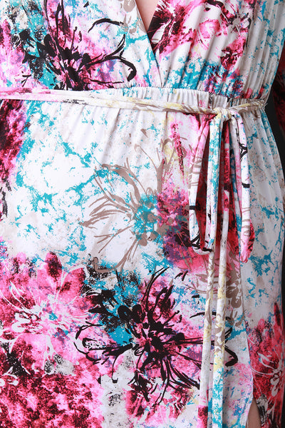 Splattered Floral Belted Maxi Dress