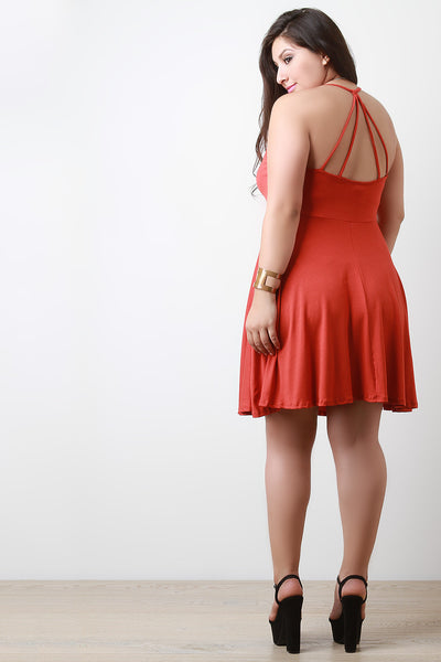 Jersey Knit Strappy-Back Fit And Flare Dress