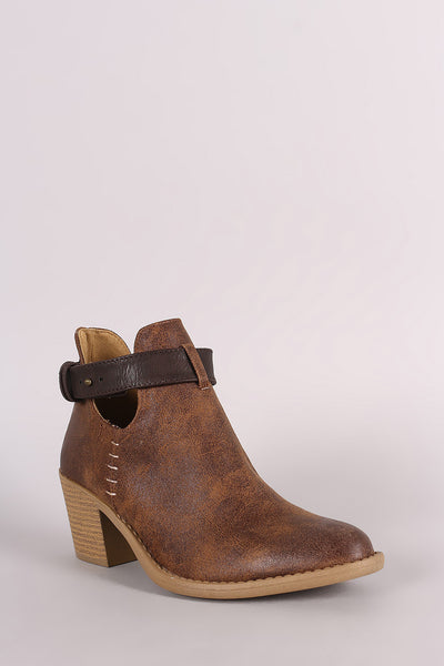 Qupid Almond Toe Blocked Heeled Ankle Boots