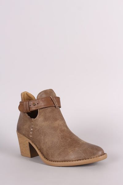 Qupid Almond Toe Blocked Heeled Ankle Boots