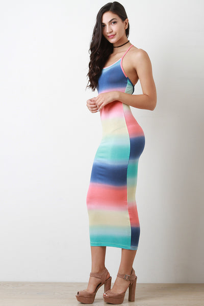 Pastel Stripe Dye Sleeveless Maxi Dress