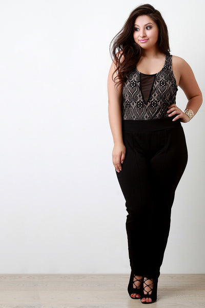 Lace Overlay Sleeveless Bodysuit