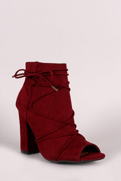 Bamboo Strappy Lace Up Peep Toe Booties