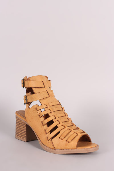 Qupid Huarache Open Toe Chunky Heel