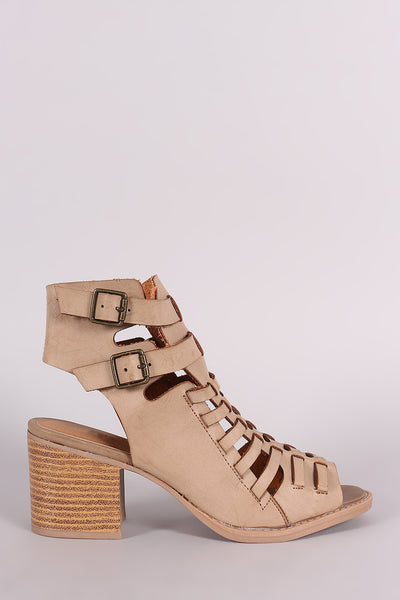 Qupid Huarache Open Toe Chunky Heel