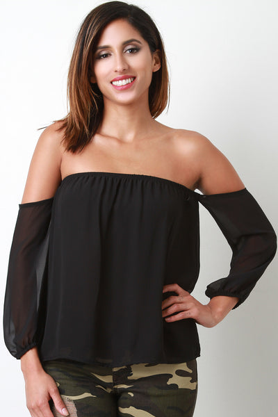 Long Sleeve Chiffon Bardot Top