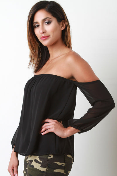 Long Sleeve Chiffon Bardot Top