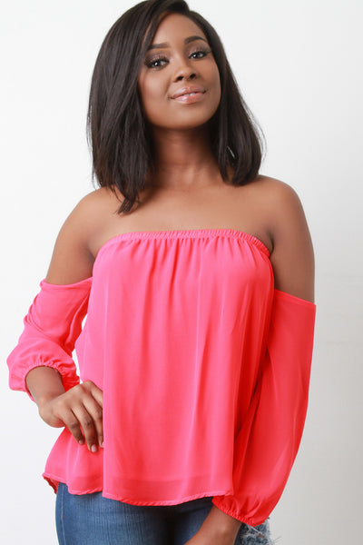 Long Sleeve Chiffon Bardot Top