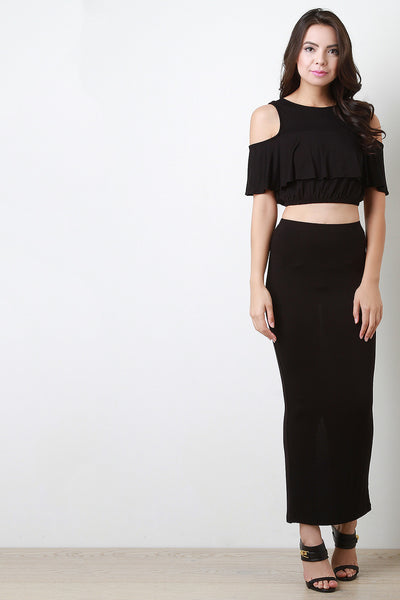 Open Shoulder Tiered Crop Top