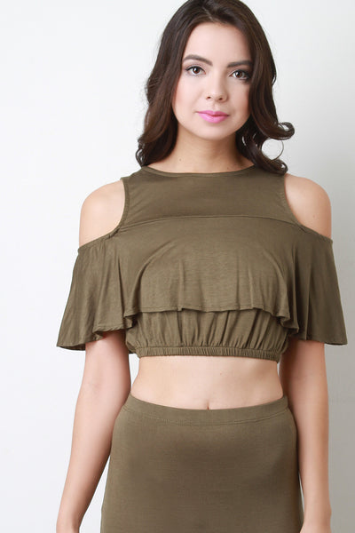 Open Shoulder Tiered Crop Top