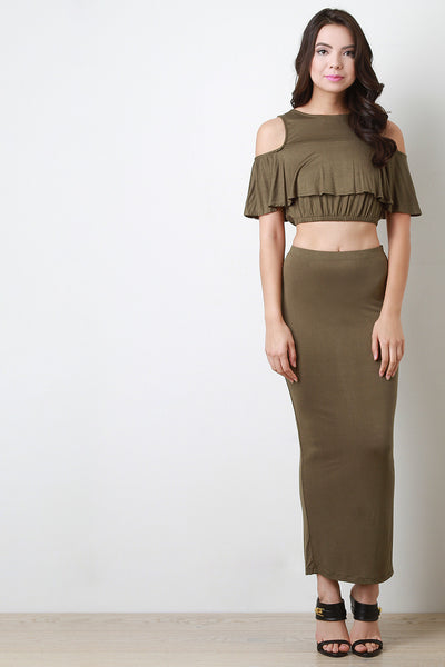 Open Shoulder Tiered Crop Top