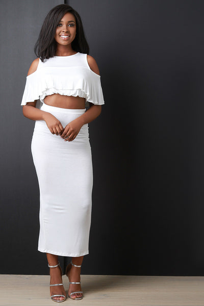 Open Shoulder Tiered Crop Top