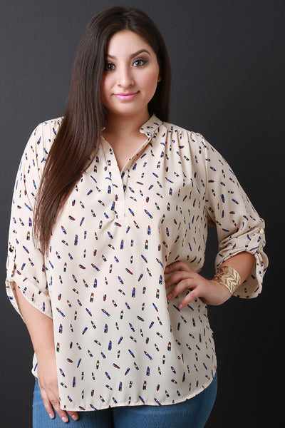 Beauty Queen Lipstick Print Blouse