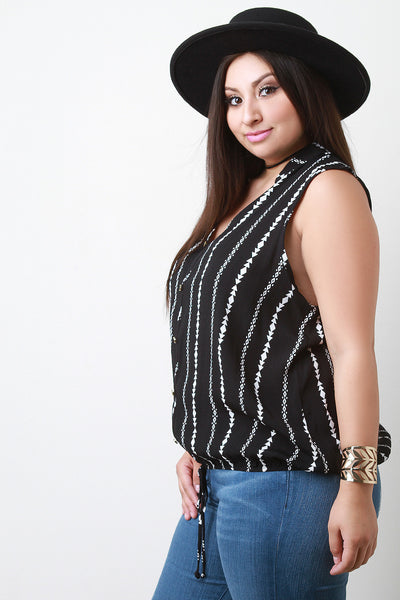 Geo Print Semi Sheer Sleeveless Blouse Top