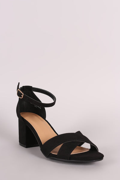 Bamboo Suede Crisscross Open Toe Block Heel