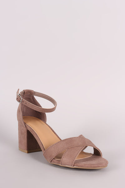 Bamboo Suede Crisscross Open Toe Block Heel