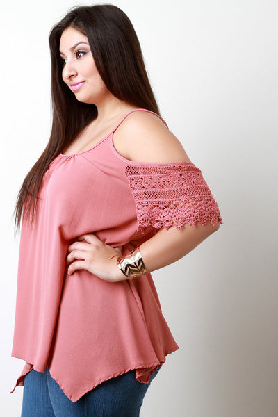 Cold Shoulder Crochet Lace Sleeves Top