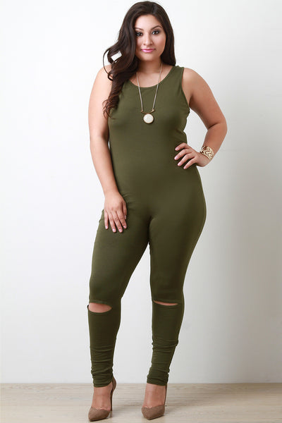 Knee Slit Sleeveless Jumpsuit