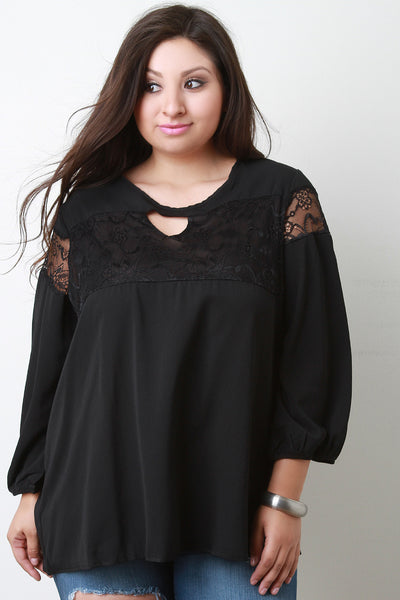 Floral Lace Panel Long Sleeve Top