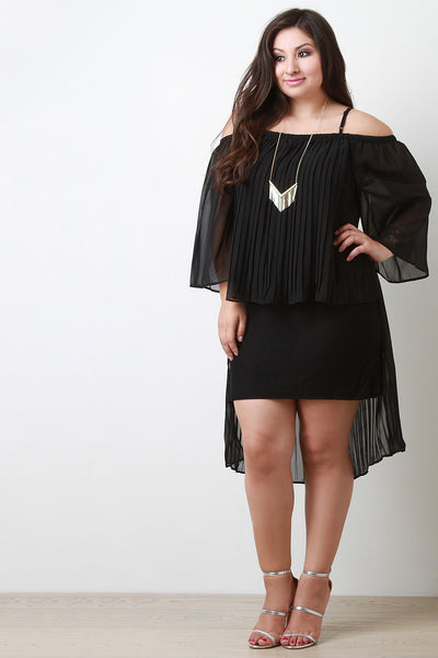 Off-The-Shoulder Pleated Chiffon Popover Dress