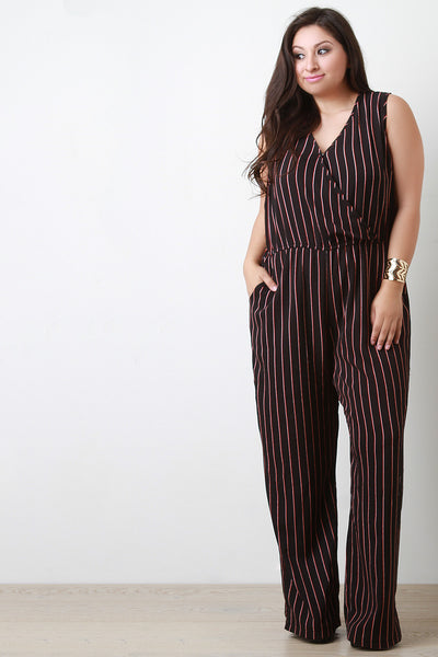 Surplice Pinstripe Sleeveless Jumpsuit