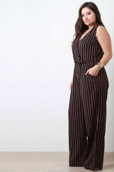 Surplice Pinstripe Sleeveless Jumpsuit