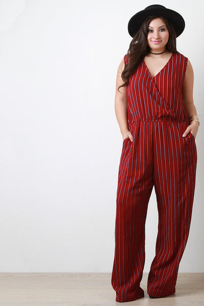 Surplice Pinstripe Sleeveless Jumpsuit