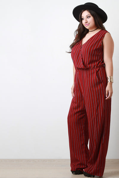 Surplice Pinstripe Sleeveless Jumpsuit