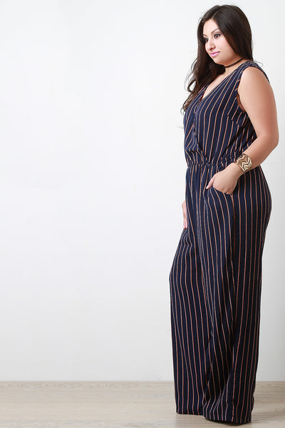 Surplice Pinstripe Sleeveless Jumpsuit