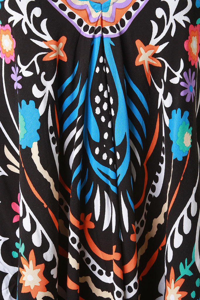 Colorful Print Asymmetrical Hem Maxi Dress - Black/Multi / S Colorful Print Asymmetrical Hem Maxi Dress - Black/Multi / S