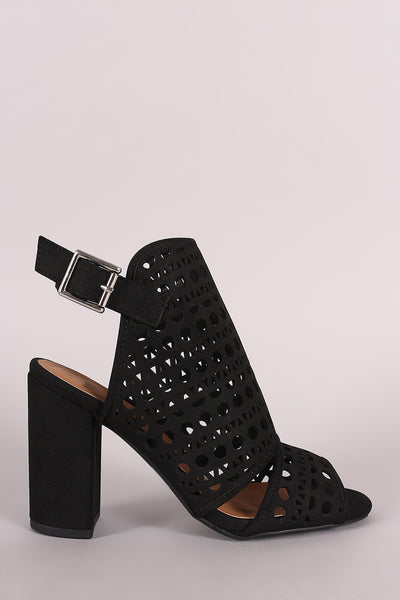 Qupid Perforated Mule Chunky Heel