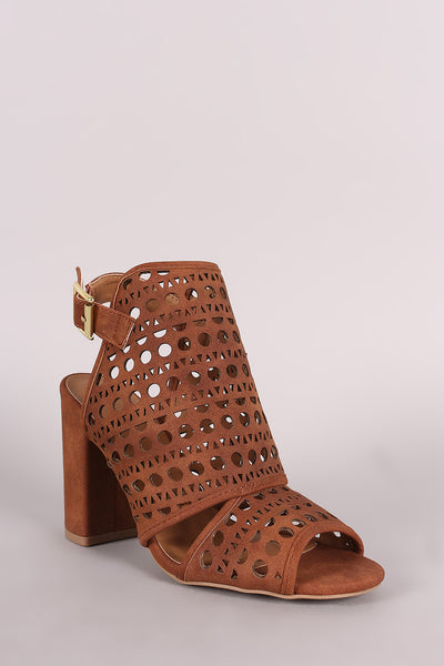 Qupid Perforated Mule Chunky Heel