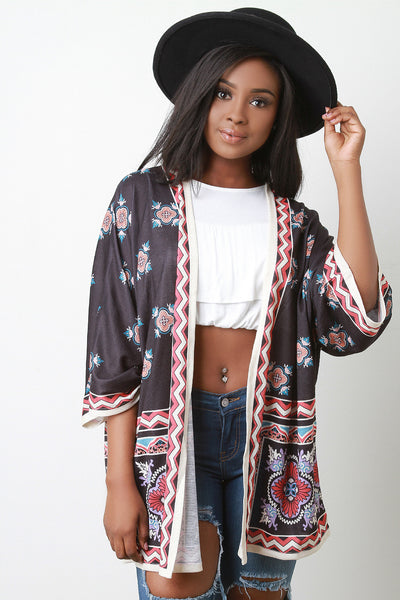 Boho Printed Open Front Kimono