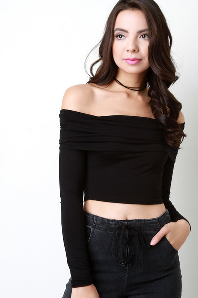 Folded Off the Shoulder Longsleeve Crop Top