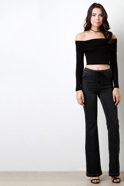 Folded Off the Shoulder Longsleeve Crop Top