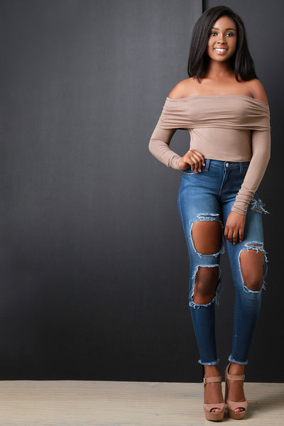 Folded Off the Shoulder Longsleeve Crop Top