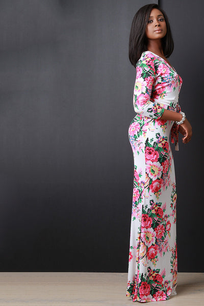 Floral Print Surplice Maxi Dress