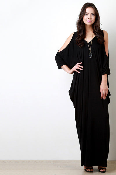 Cold Shoulder Dolman Cocoon Maxi Dress