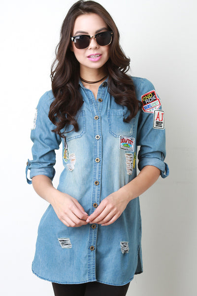 Chambray Button Up Patch Top