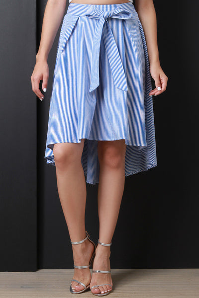 Vertical Striped Box Pleated A-Line Skirt