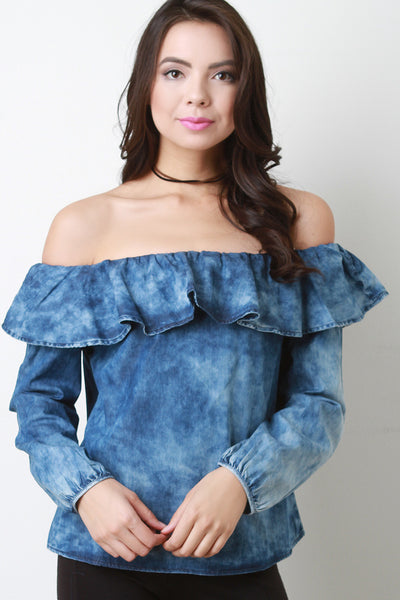 Long Sleeves Chambray Bardot Top