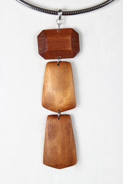 Wood Pendant Collar Necklace Set