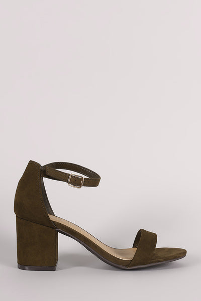 Bamboo Suede Ankle Strap Open Toe Block Heel